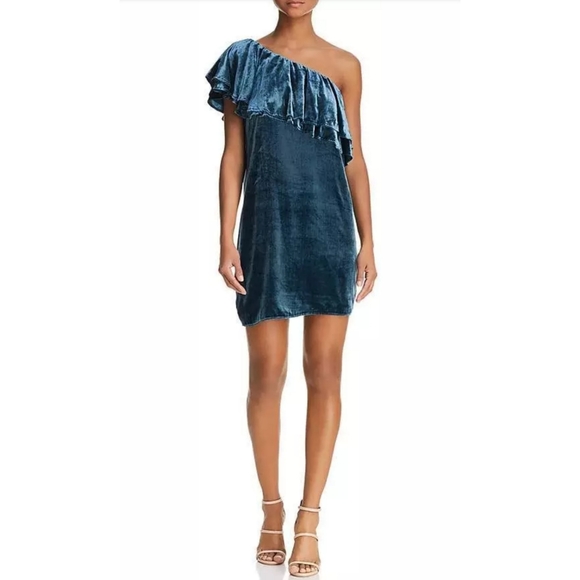 Wayf One Shoulder Velvet Ruffle Shift Dress, NWT! - Picture 1 of 3